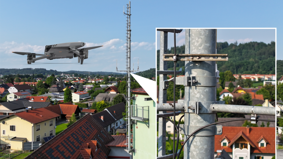 Visualisierung einer Drohneninspektion an einem Mast